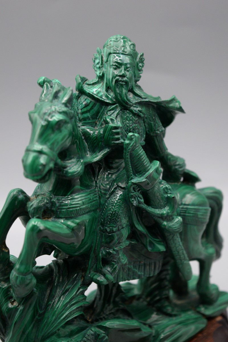 Malachite Statue Of Guan Yu On Horseback, Mid-20th Century-photo-4
