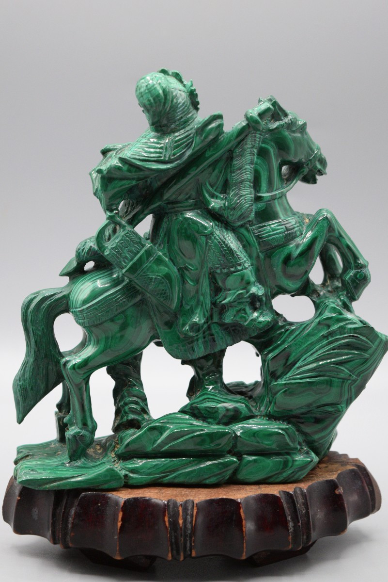 Malachite Statue Of Guan Yu On Horseback, Mid-20th Century-photo-2