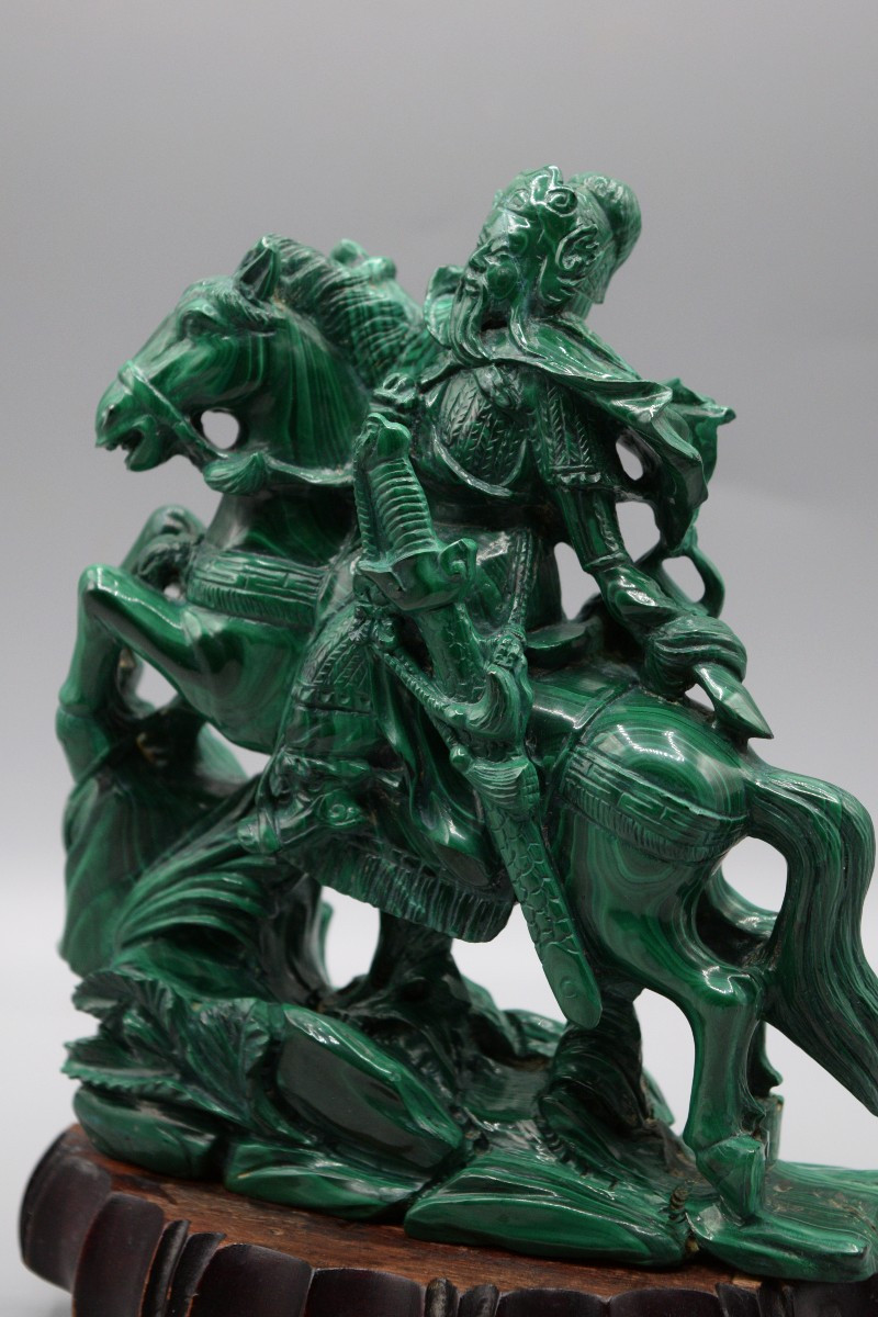 Malachite Statue Of Guan Yu On Horseback, Mid-20th Century-photo-4