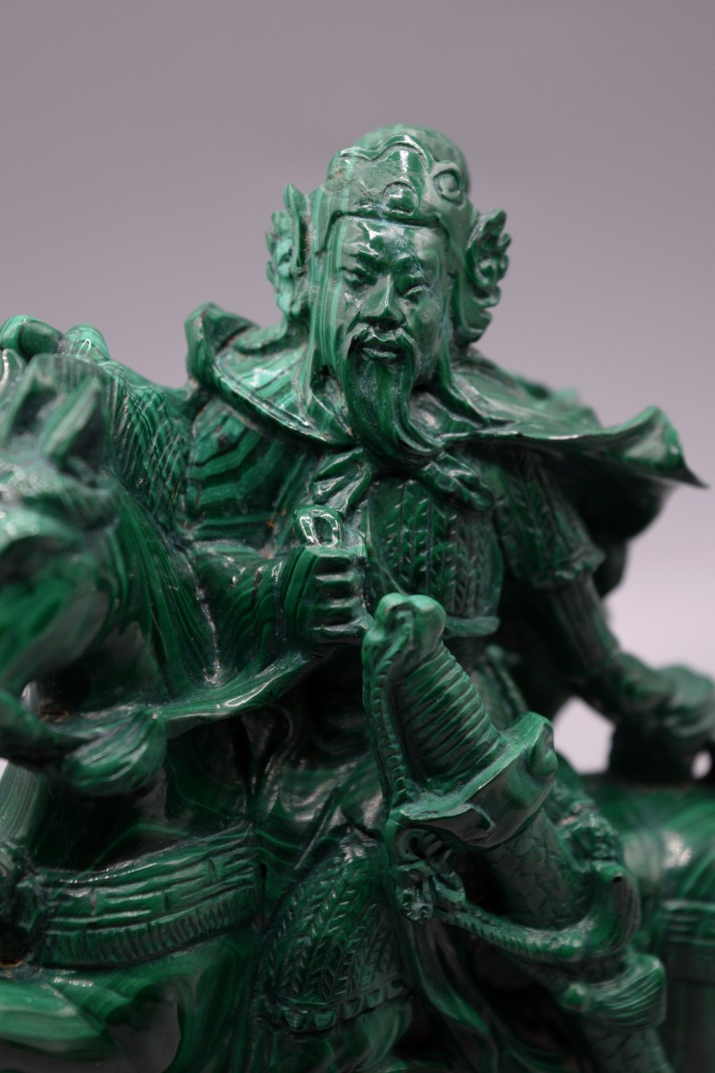 Malachite Statue Of Guan Yu On Horseback, Mid-20th Century-photo-5