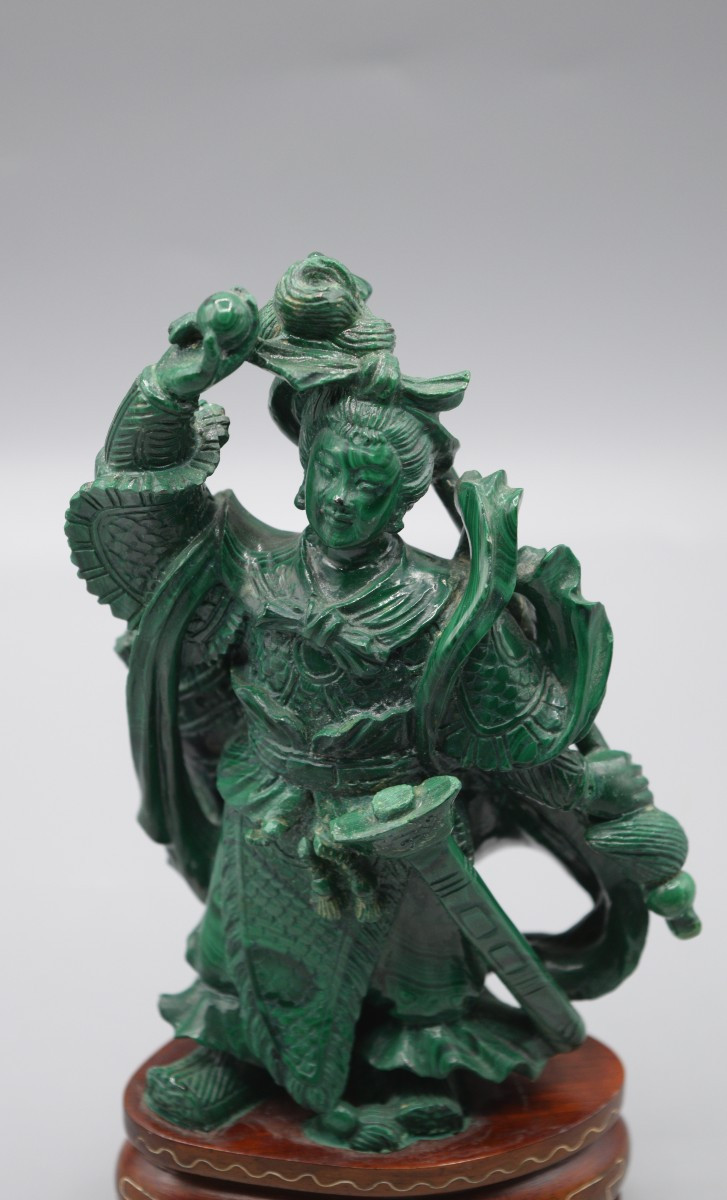 The Heroine Mu Guiying – Lapidary Sculpture In Malachite And Silver Thread-photo-2