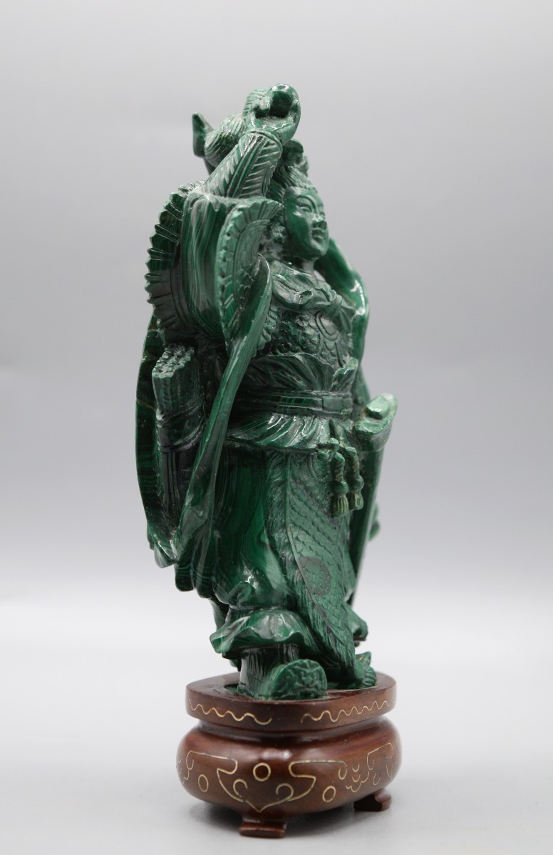 The Heroine Mu Guiying – Lapidary Sculpture In Malachite And Silver Thread-photo-4