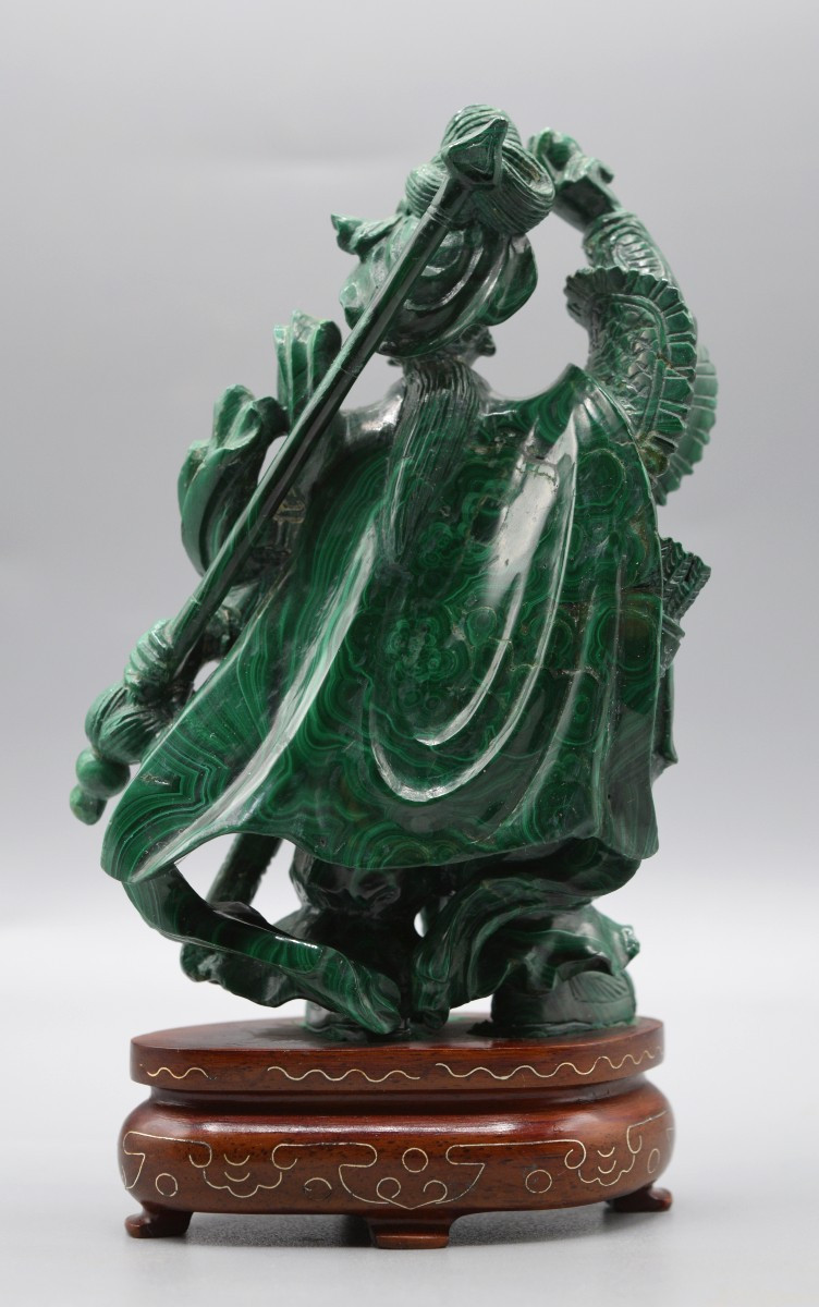 The Heroine Mu Guiying – Lapidary Sculpture In Malachite And Silver Thread-photo-1