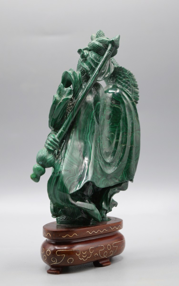 The Heroine Mu Guiying – Lapidary Sculpture In Malachite And Silver Thread-photo-2