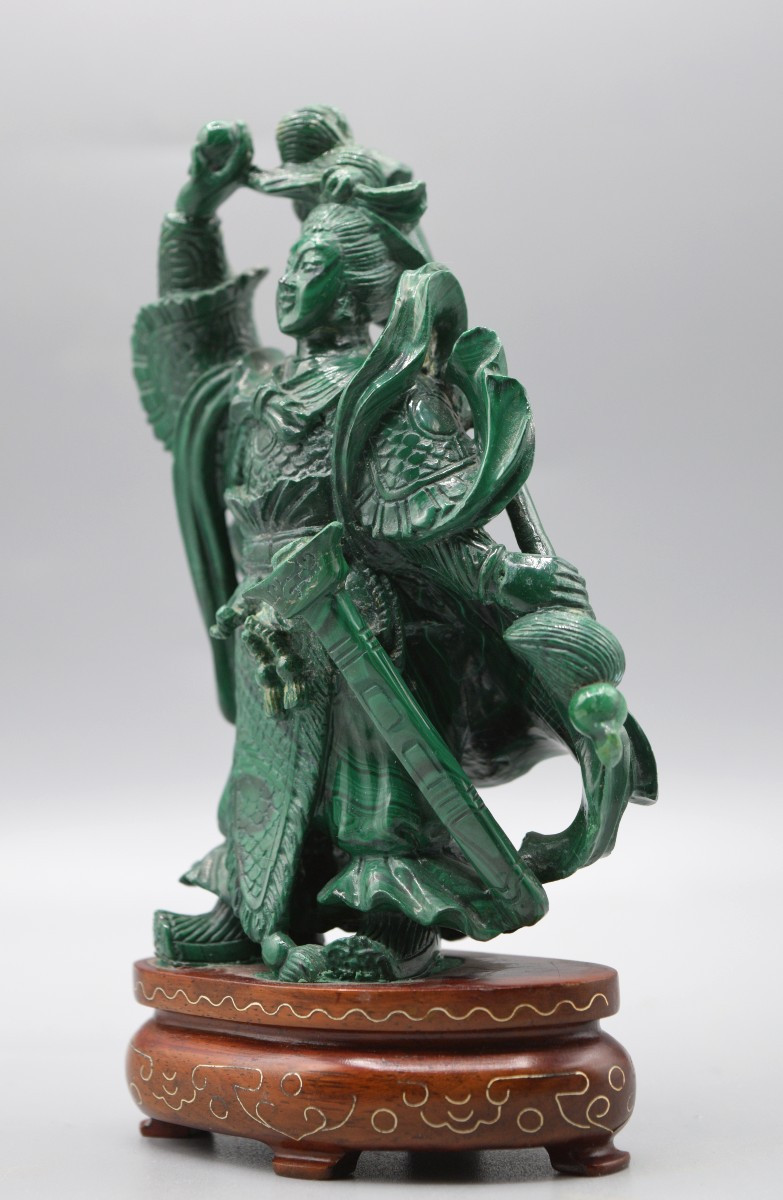 The Heroine Mu Guiying – Lapidary Sculpture In Malachite And Silver Thread-photo-3