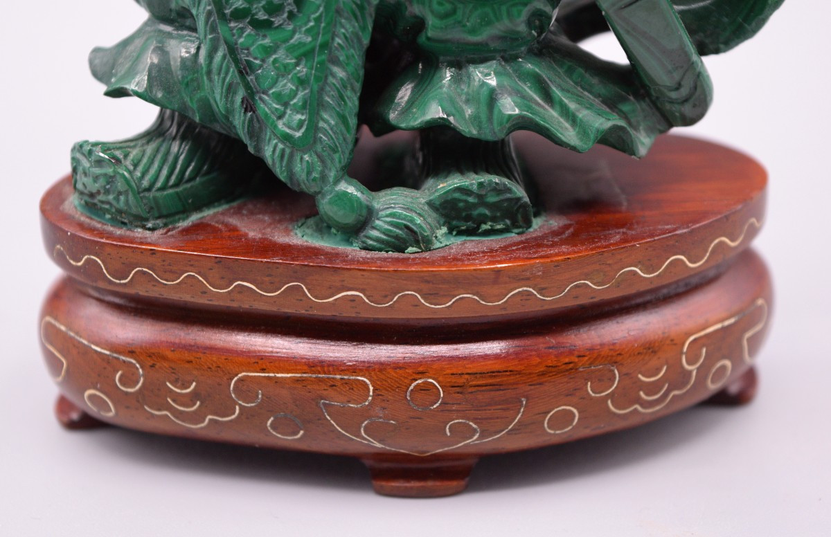 The Heroine Mu Guiying – Lapidary Sculpture In Malachite And Silver Thread-photo-5