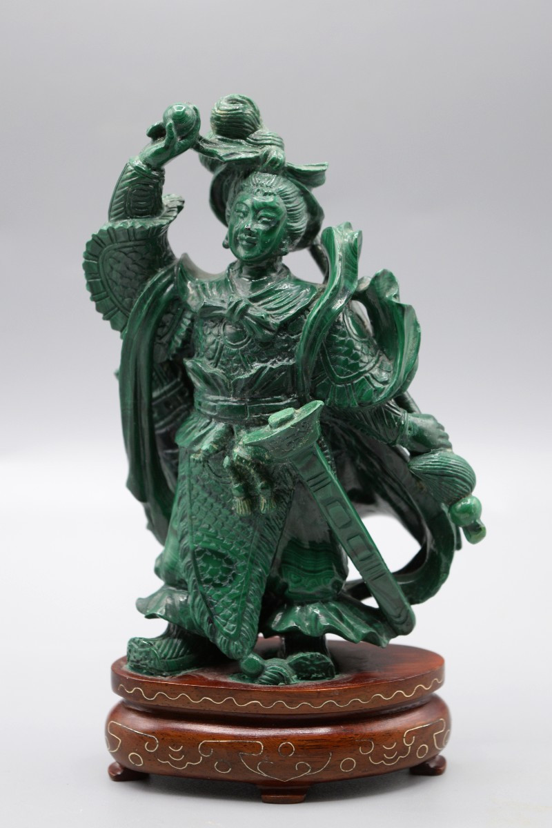 The Heroine Mu Guiying – Lapidary Sculpture In Malachite And Silver Thread