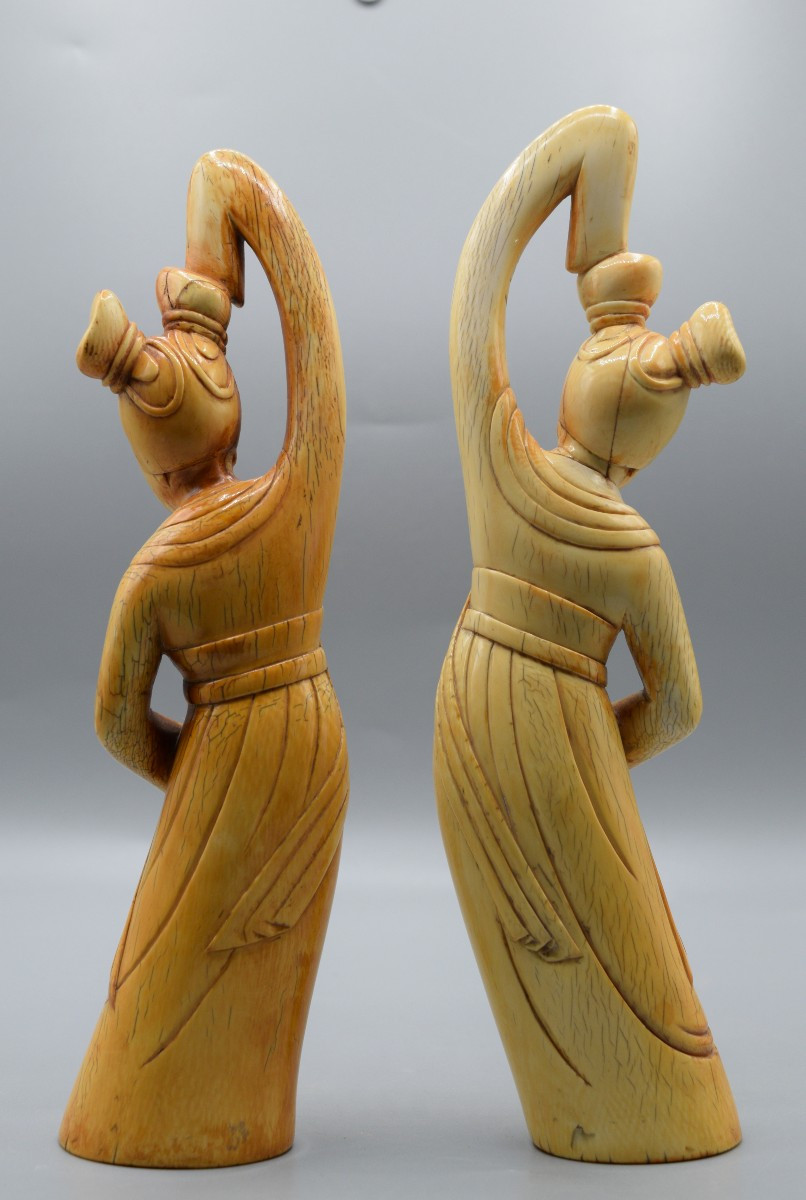 Paire de statuettes en ivoire sculpté Dynastie Qing CHINE-photo-2