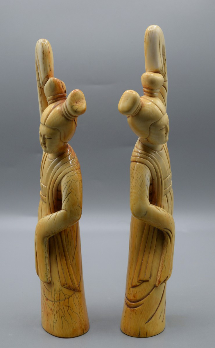 Paire de statuettes en ivoire sculpté Dynastie Qing CHINE-photo-3