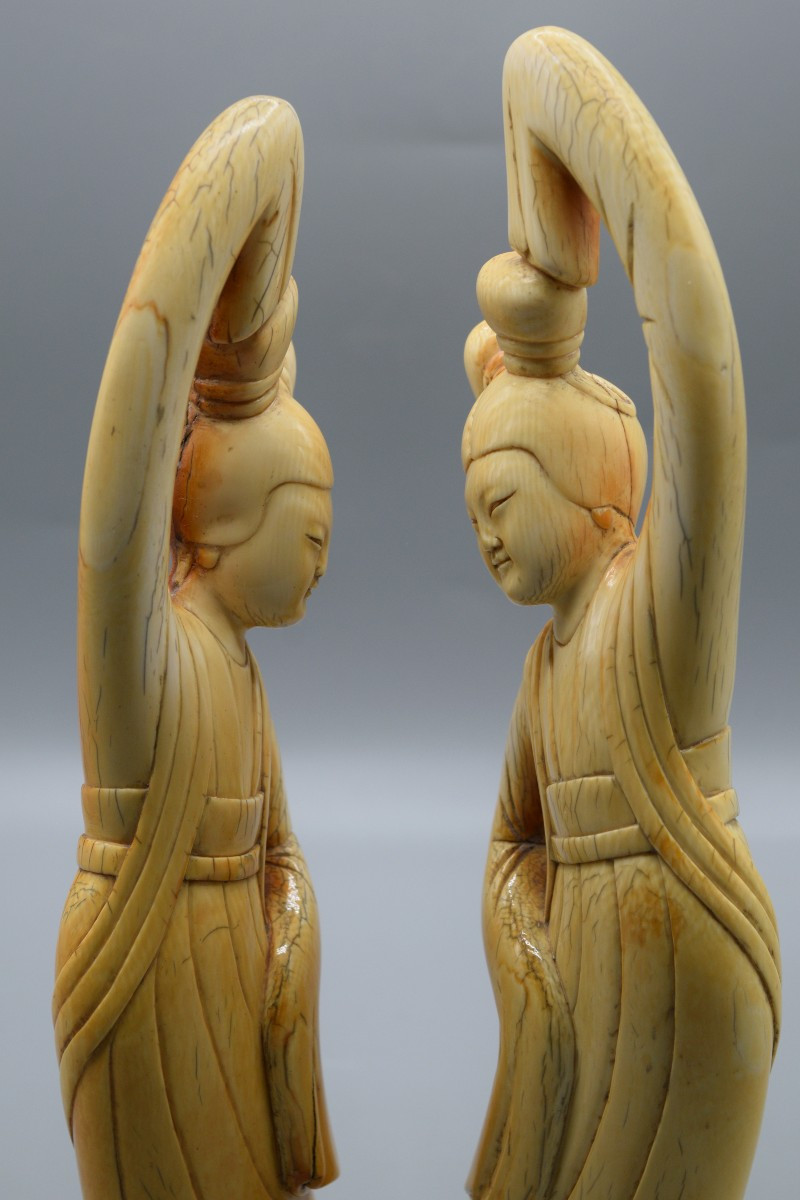 Paire de statuettes en ivoire sculpté Dynastie Qing CHINE-photo-4