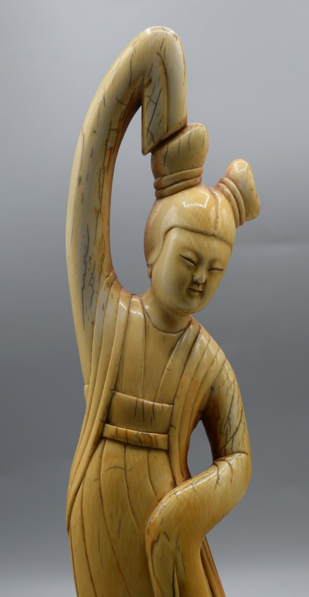 Paire de statuettes en ivoire sculpté Dynastie Qing CHINE-photo-1