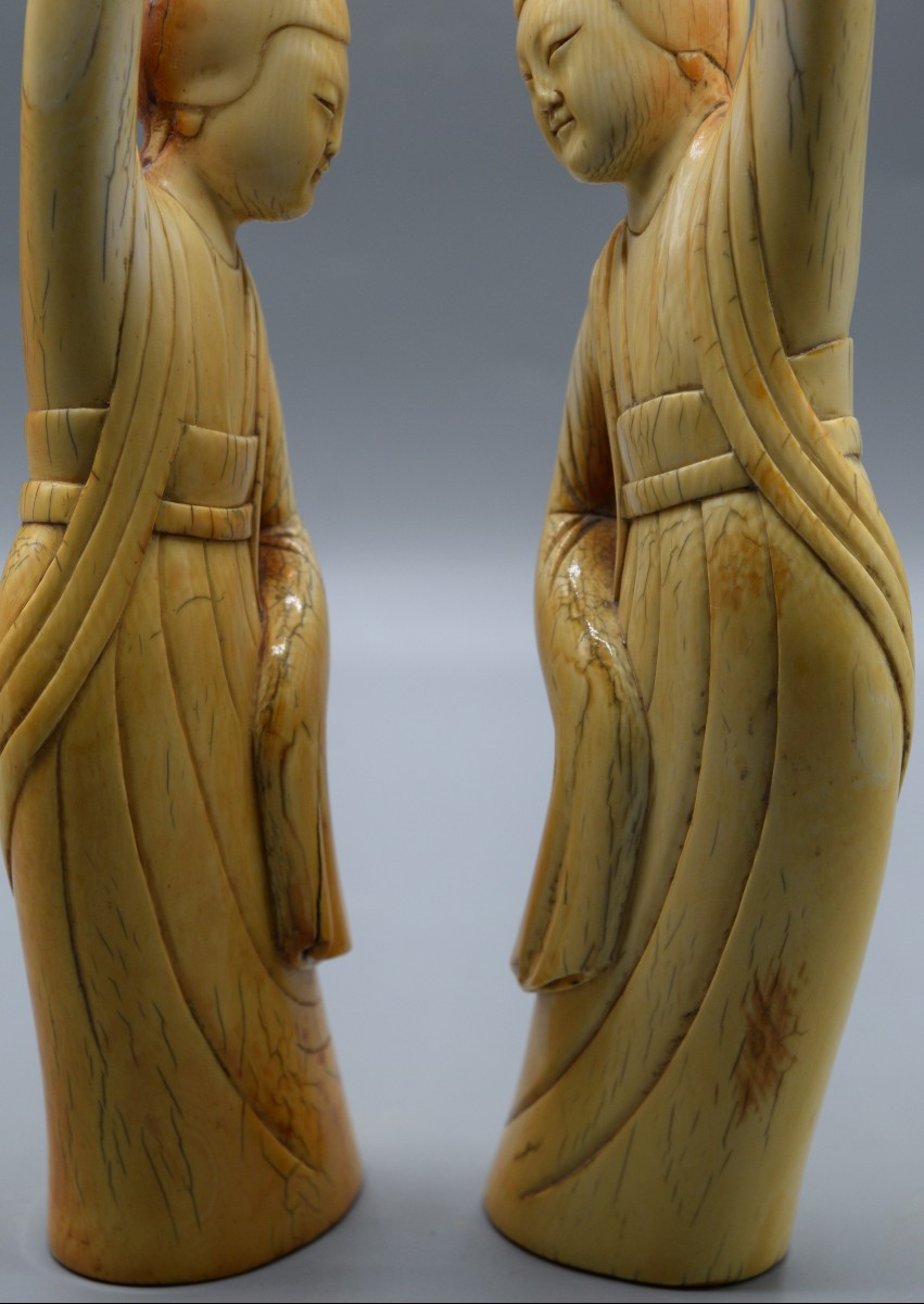 Paire de statuettes en ivoire sculpté Dynastie Qing CHINE-photo-4