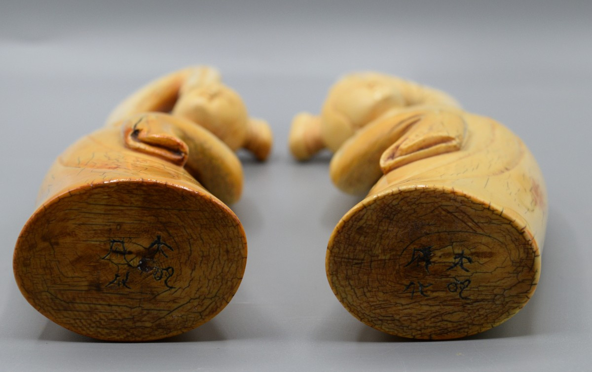 Paire de statuettes en ivoire sculpté Dynastie Qing CHINE-photo-8