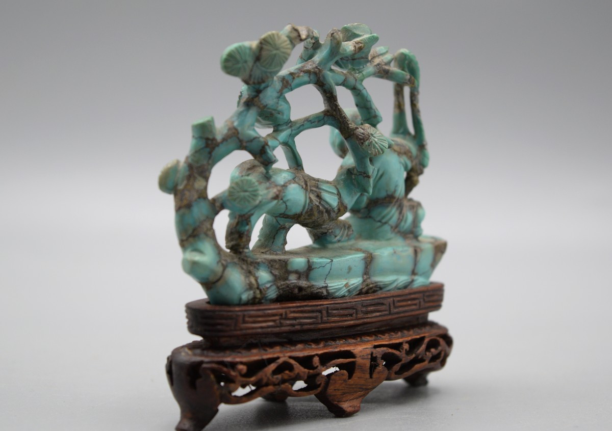 Group In Sculpted Turquoise: Children Under A Pine Tree, Early 20th Century-photo-2