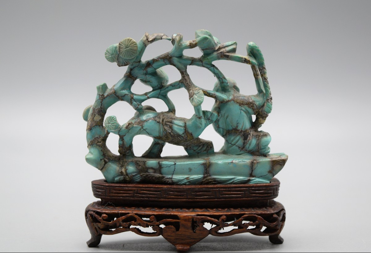 Group In Sculpted Turquoise: Children Under A Pine Tree, Early 20th Century-photo-3