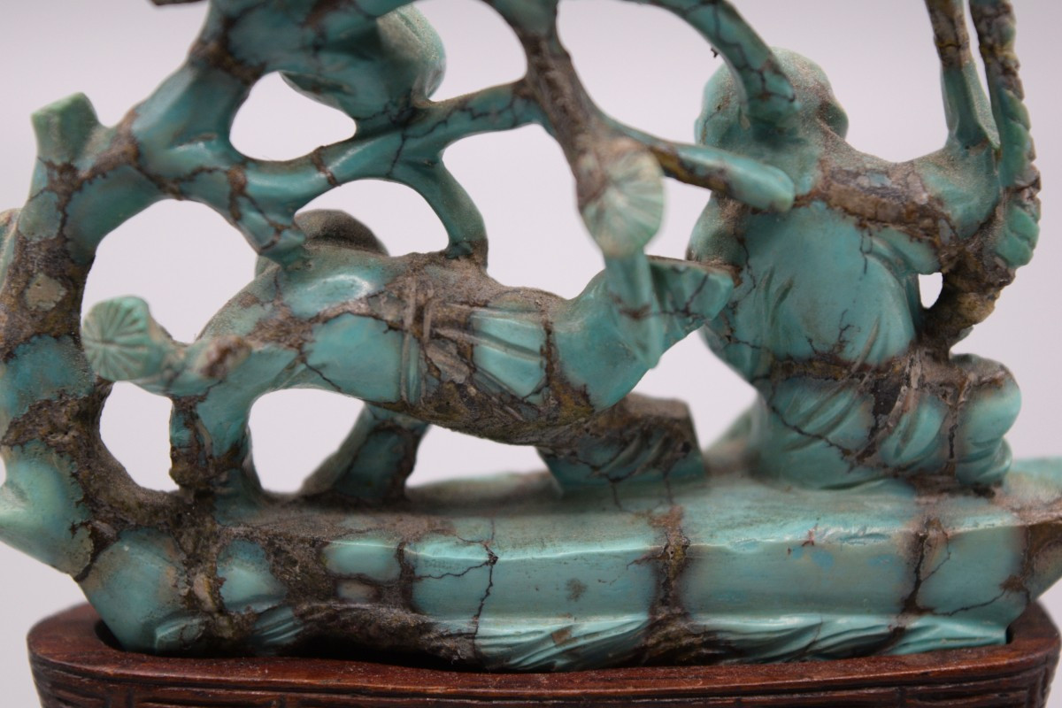 Group In Sculpted Turquoise: Children Under A Pine Tree, Early 20th Century-photo-4