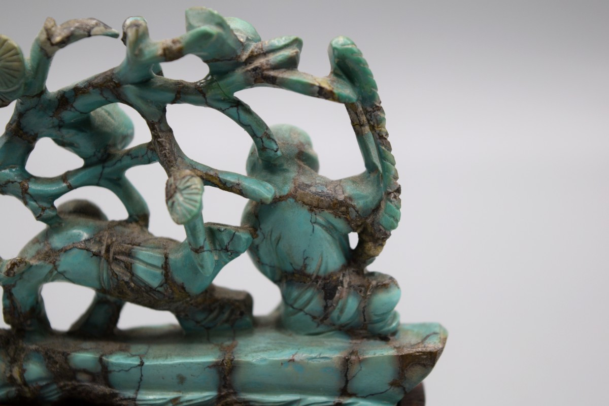 Group In Sculpted Turquoise: Children Under A Pine Tree, Early 20th Century-photo-5