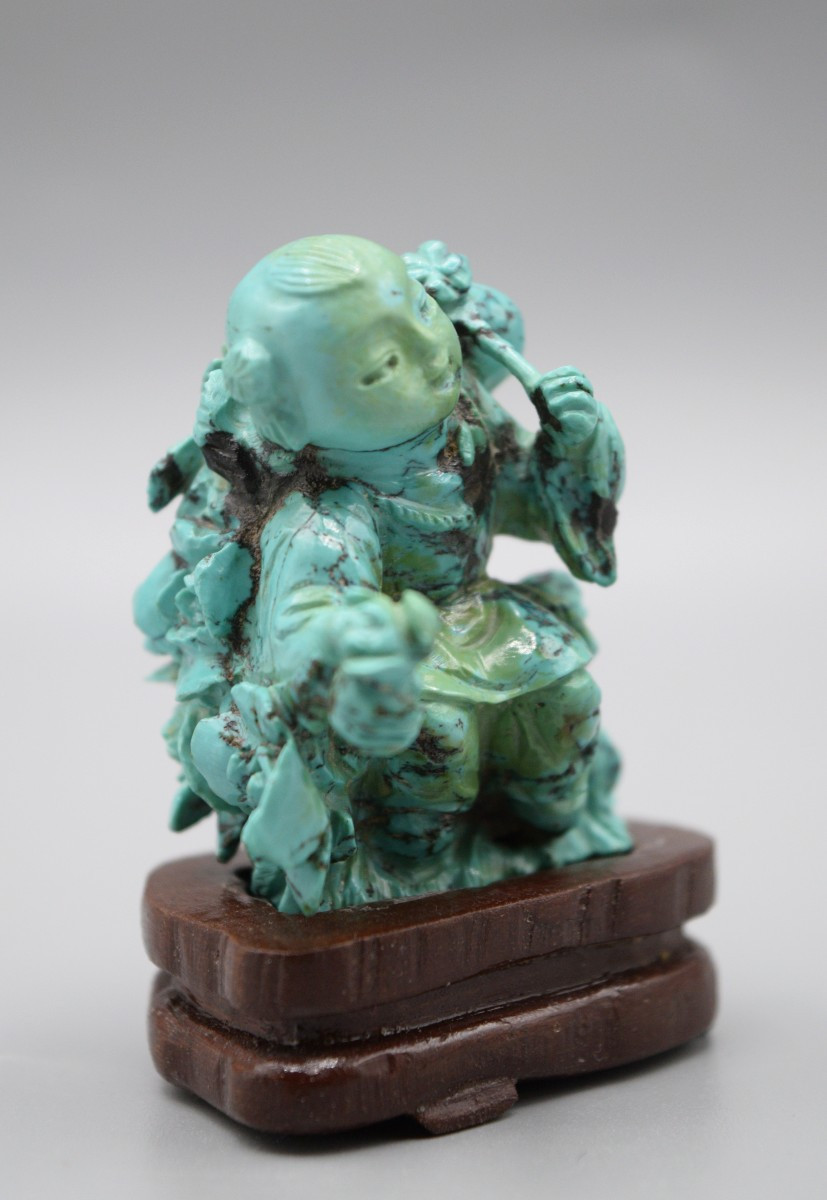 Child With Peonies In Chinese Turquoise, Circa 1900-photo-2