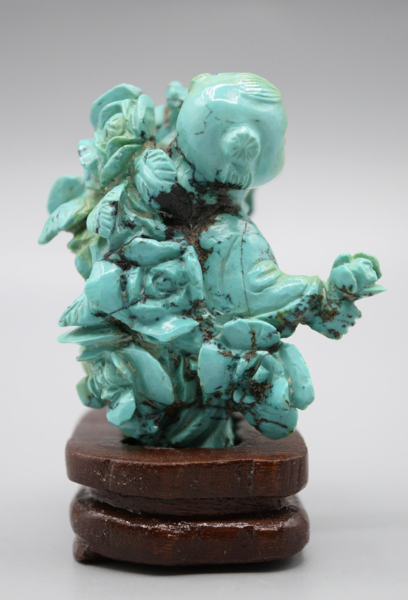 Child With Peonies In Chinese Turquoise, Circa 1900-photo-3