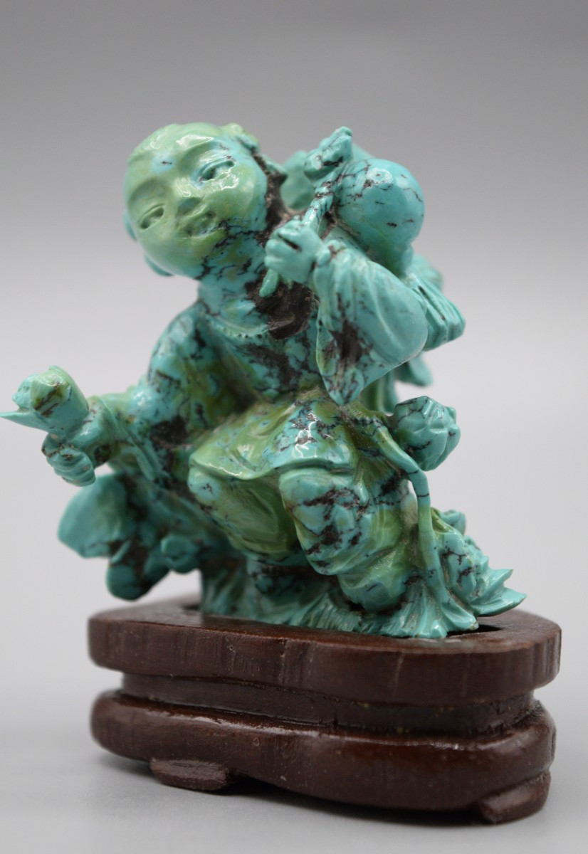 Child With Peonies In Chinese Turquoise, Circa 1900-photo-2