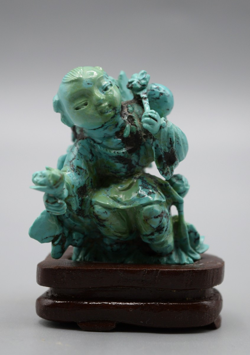 Child With Peonies In Chinese Turquoise, Circa 1900