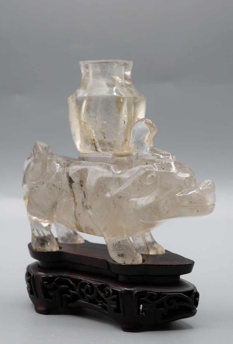 Pig Sculpture In A Jar — Rock Crystal (qing Dynasty)-photo-3