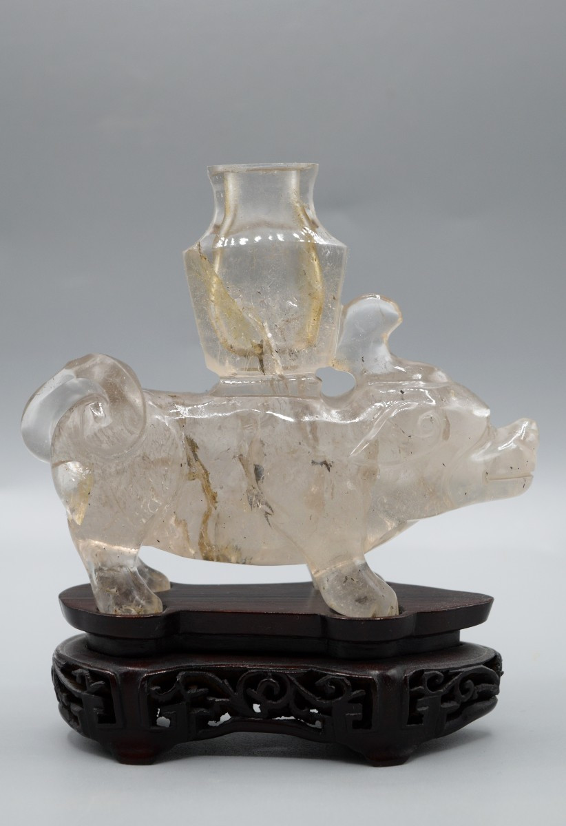 Pig Sculpture In A Jar — Rock Crystal (qing Dynasty)-photo-4