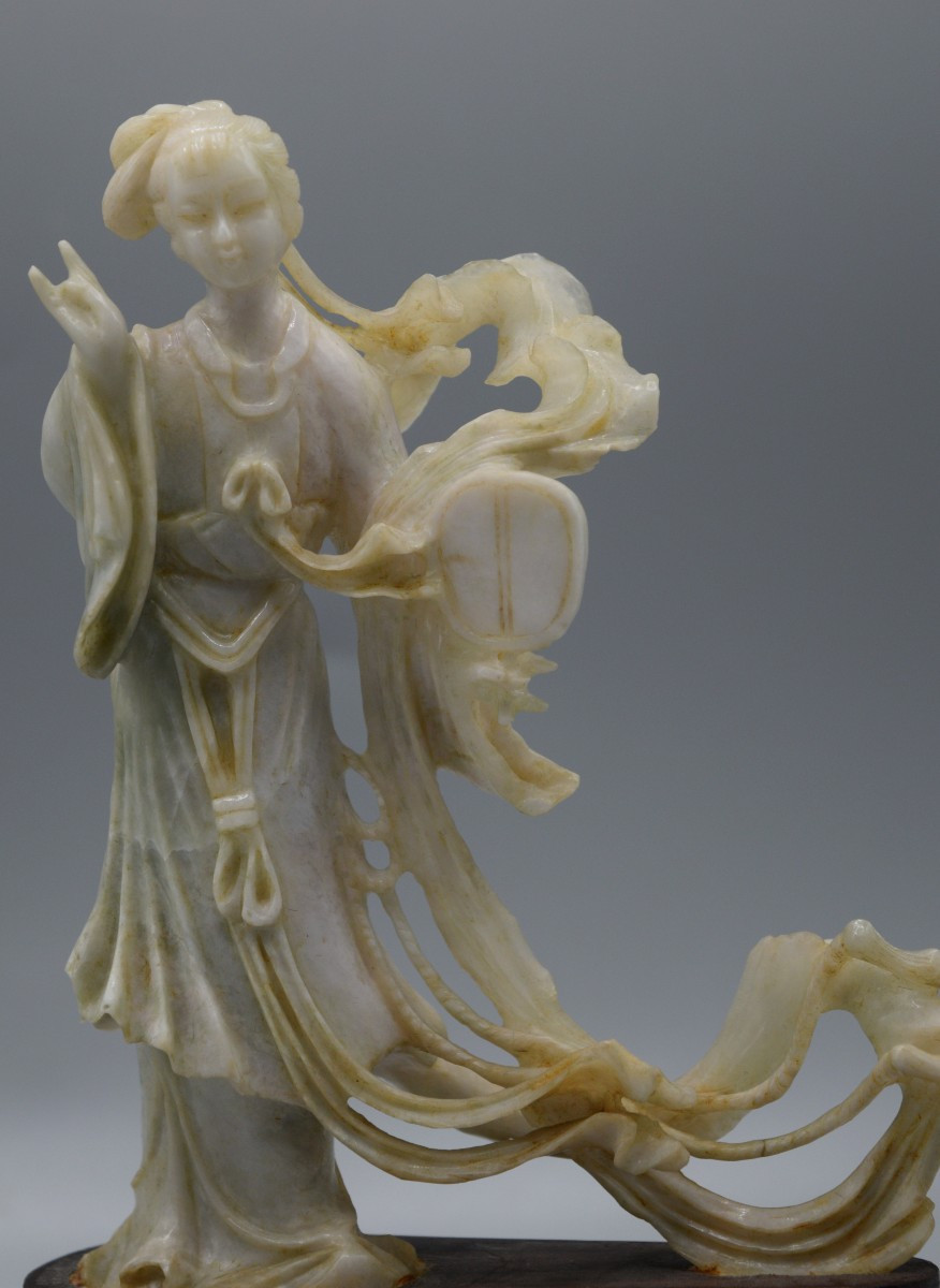 Soapstone Statue Of A "fairy With A Fan"-photo-2