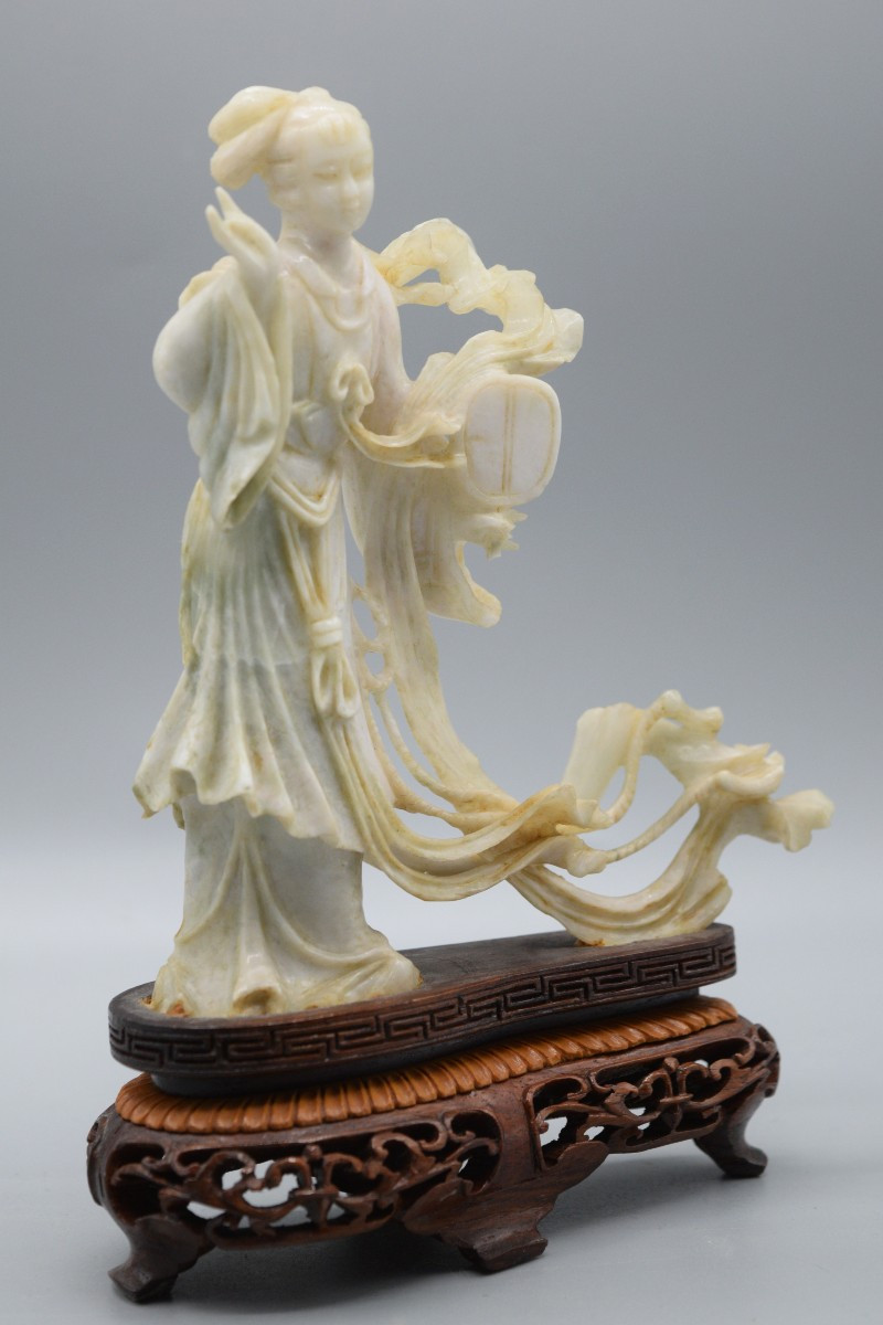Soapstone Statue Of A "fairy With A Fan"-photo-1
