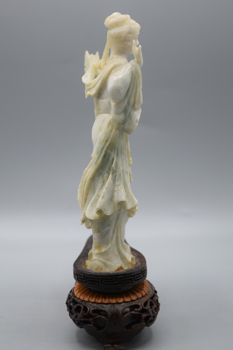 Soapstone Statue Of A "fairy With A Fan"-photo-2