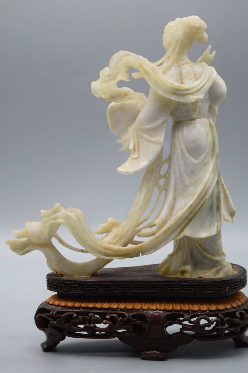 Soapstone Statue Of A "fairy With A Fan"-photo-3