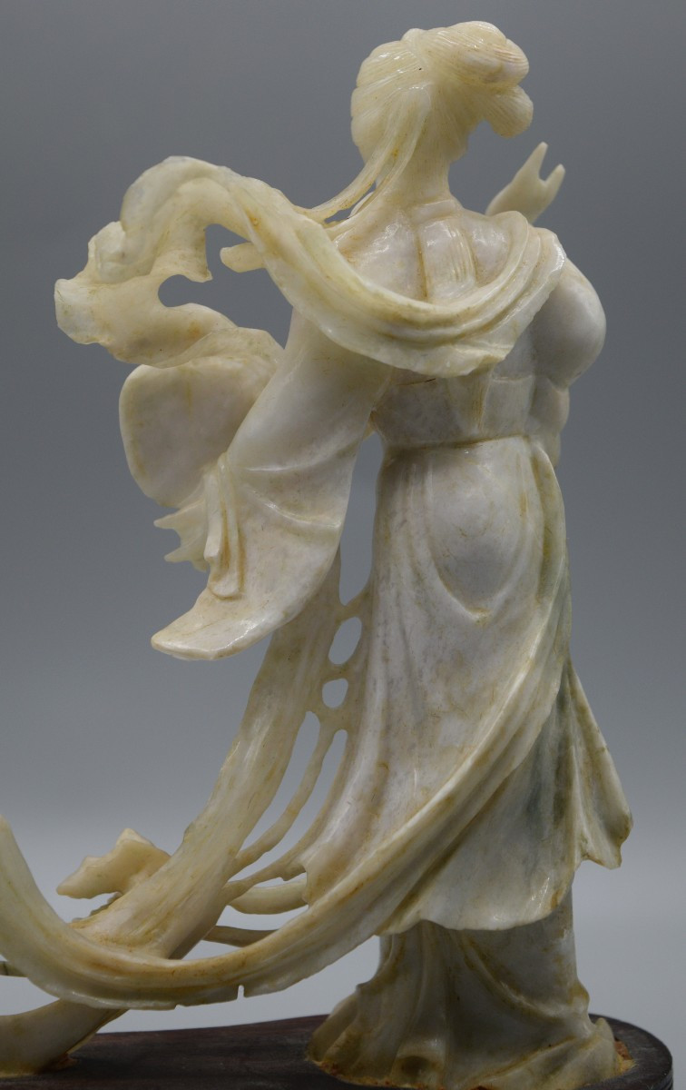 Soapstone Statue Of A "fairy With A Fan"-photo-4