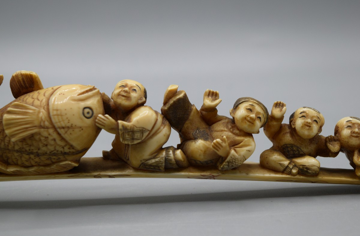 Okimono aux sept Karako et à la Carpe Japon, XIXe siècle-photo-4