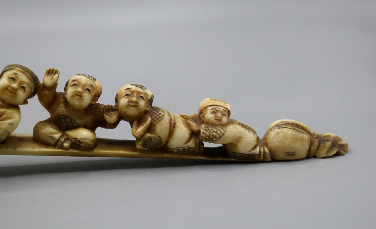 Okimono aux sept Karako et à la Carpe Japon, XIXe siècle-photo-1