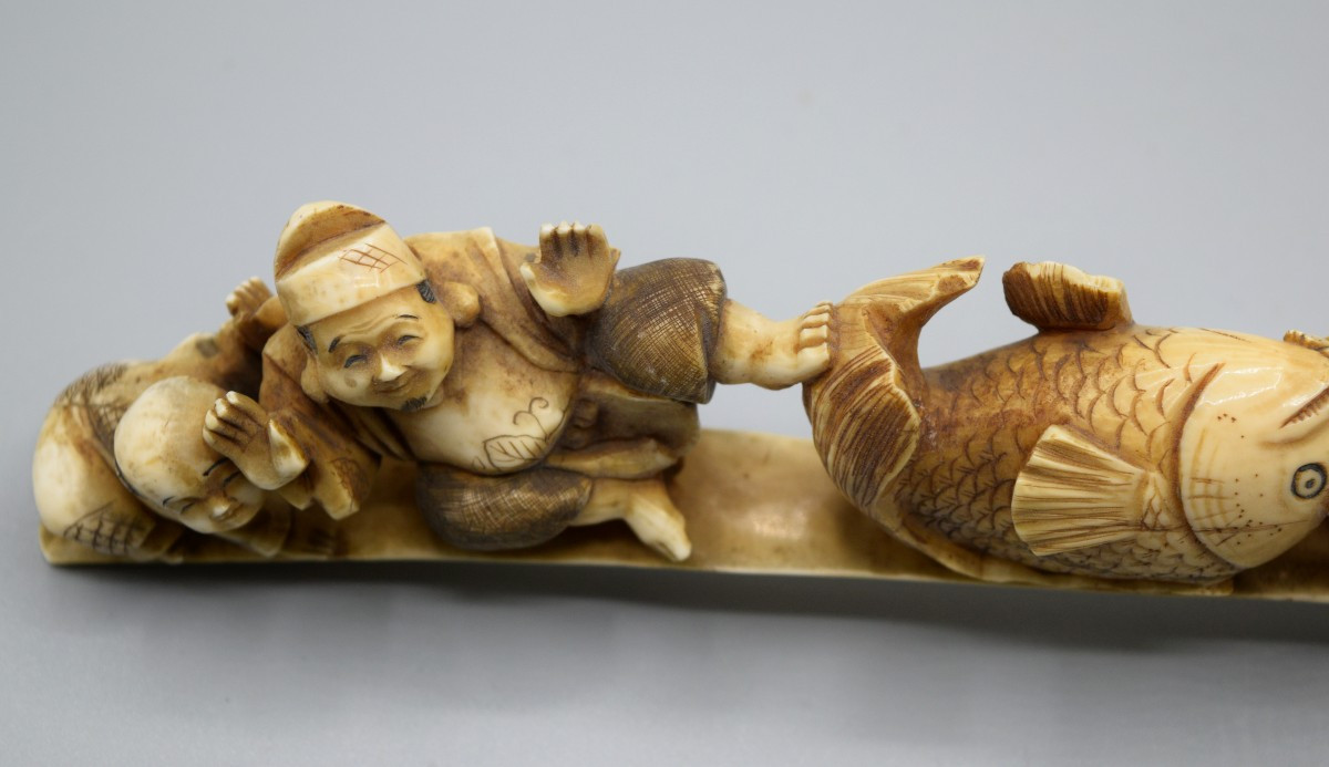 Okimono aux sept Karako et à la Carpe Japon, XIXe siècle-photo-2