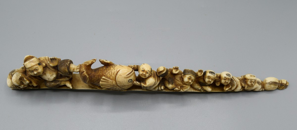 Okimono aux sept Karako et à la Carpe Japon, XIXe siècle-photo-5