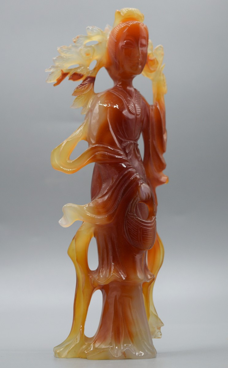 Carnelian Agate Figurine Of A Lady With A Basket, Qing Dynasty / Republic-photo-4