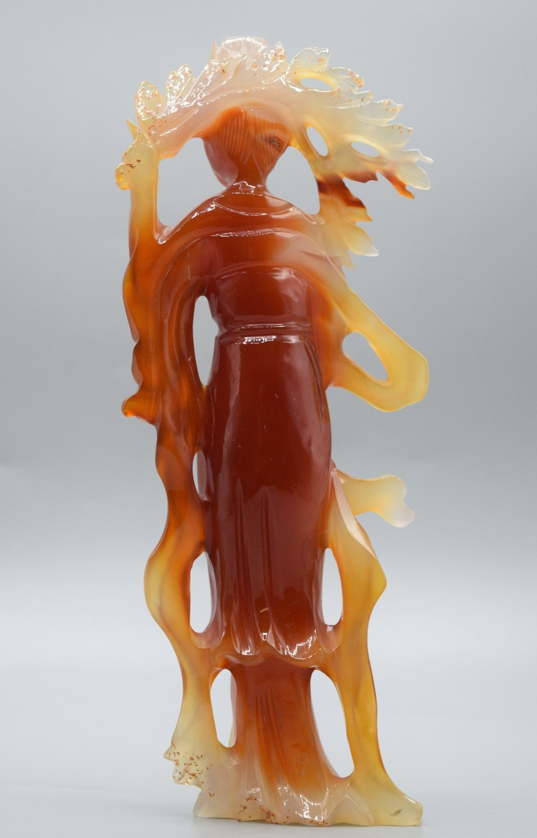 Carnelian Agate Figurine Of A Lady With A Basket, Qing Dynasty / Republic-photo-3
