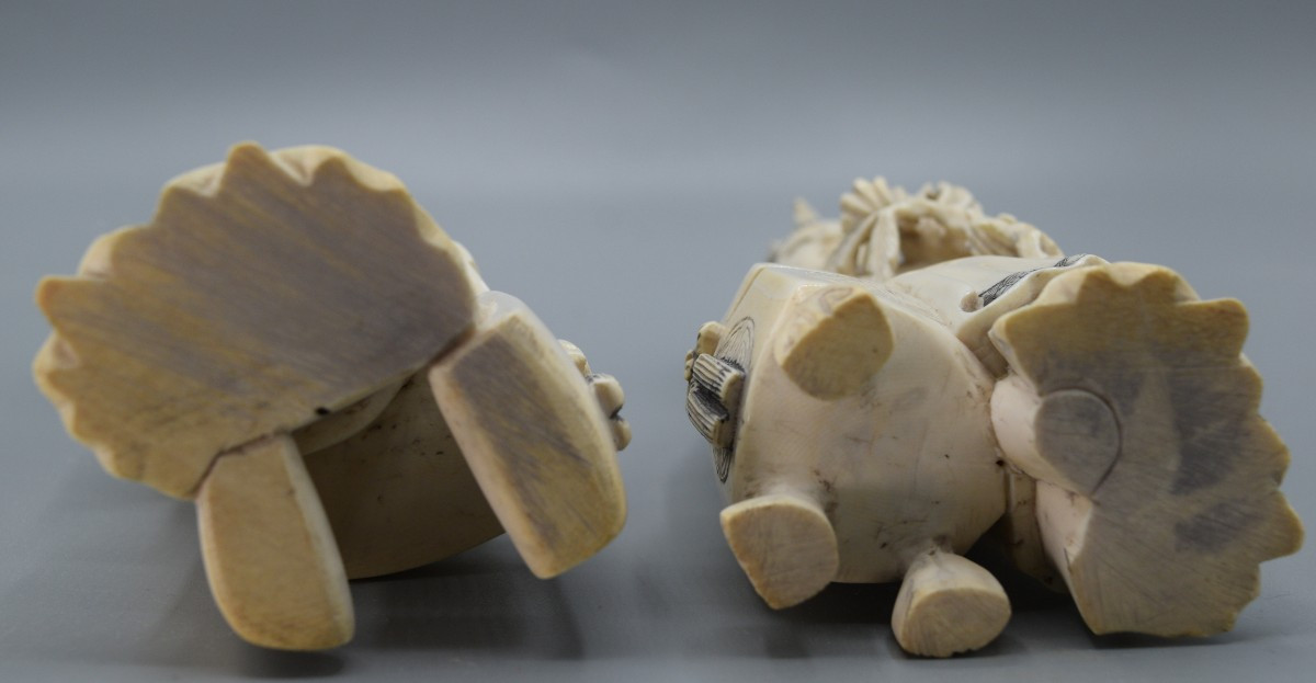 Lotus Flower Elegance: Pair Of Ivory Court Figures, 19th Century China-photo-8