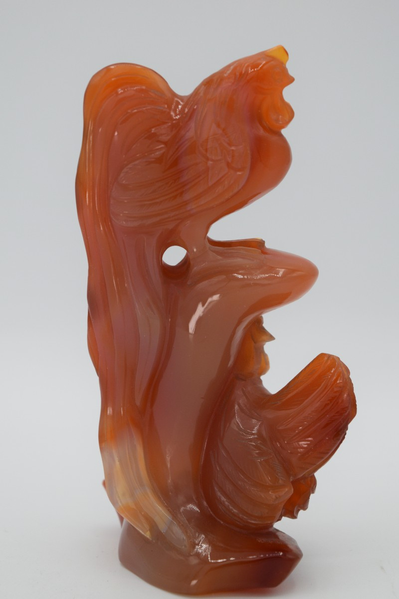 Sculpture Chinoise en Cornaline : Duo de Coqs-photo-4