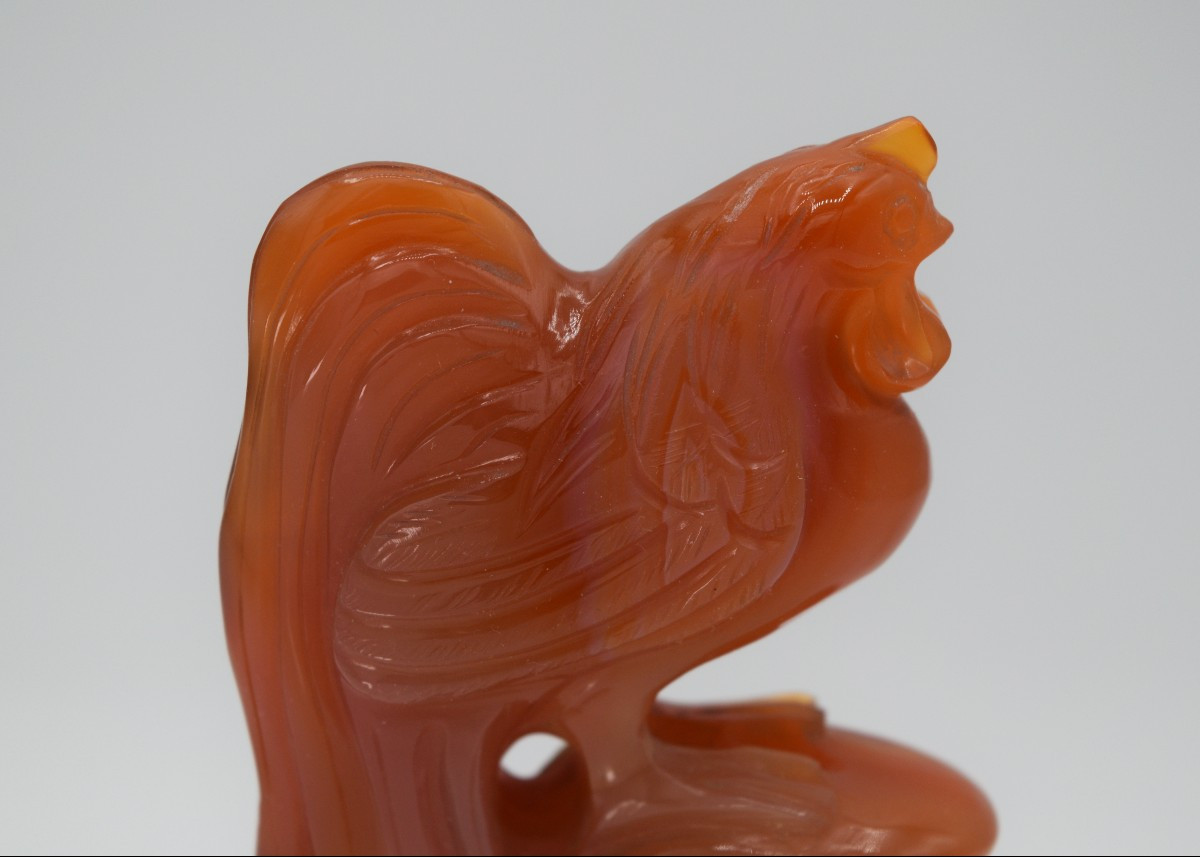Sculpture Chinoise en Cornaline : Duo de Coqs-photo-1