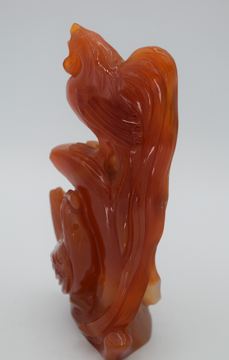 Sculpture Chinoise en Cornaline : Duo de Coqs-photo-4