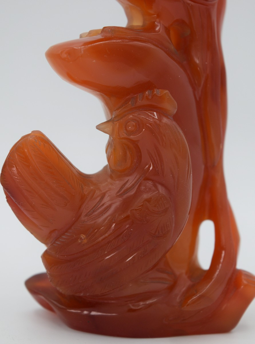 Sculpture Chinoise en Cornaline : Duo de Coqs-photo-5