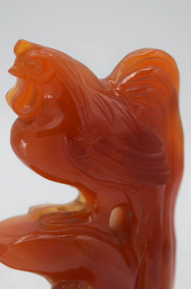 Sculpture Chinoise en Cornaline : Duo de Coqs-photo-6
