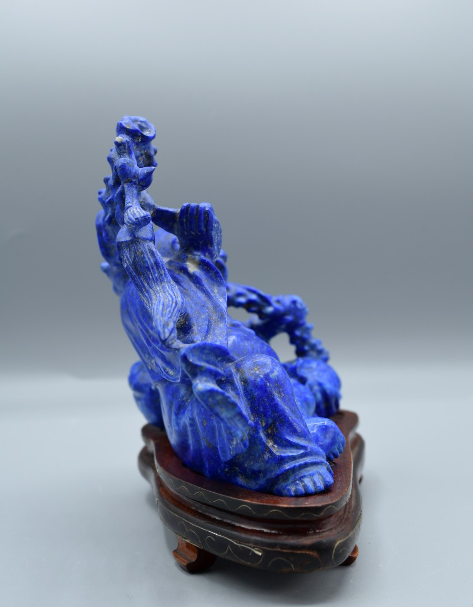 Laughing Buddha Statuette In Lapis Lazuli - Late Qing Dynasty / Early 20th Century-photo-3