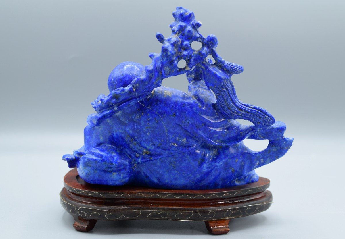 Laughing Buddha Statuette In Lapis Lazuli - Late Qing Dynasty / Early 20th Century-photo-4