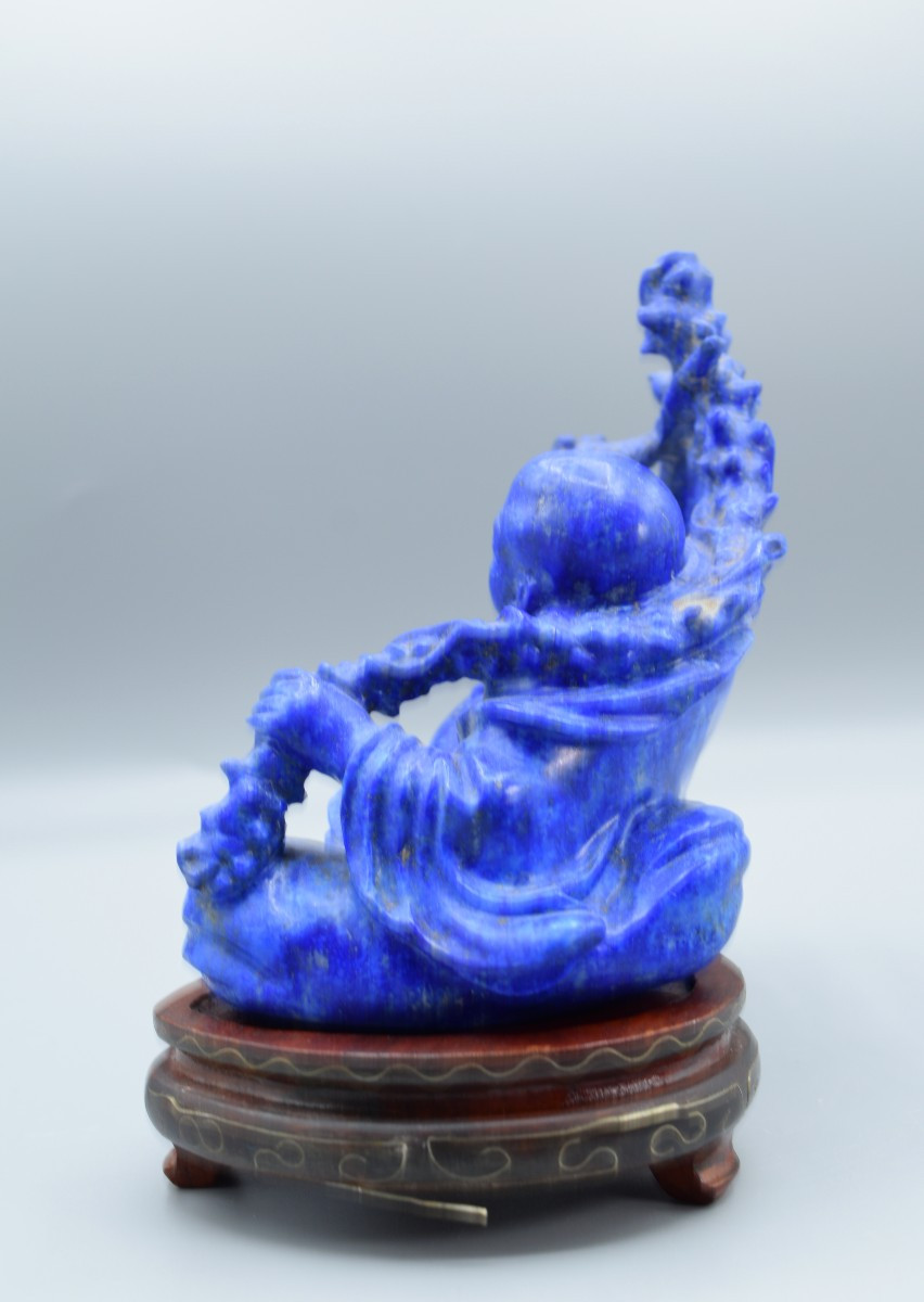 Laughing Buddha Statuette In Lapis Lazuli - Late Qing Dynasty / Early 20th Century-photo-1