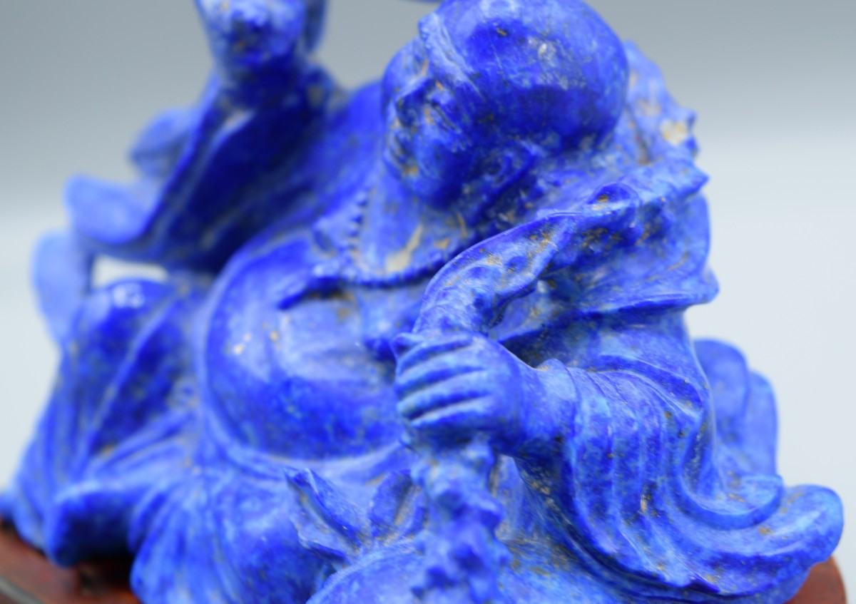 Laughing Buddha Statuette In Lapis Lazuli - Late Qing Dynasty / Early 20th Century-photo-6