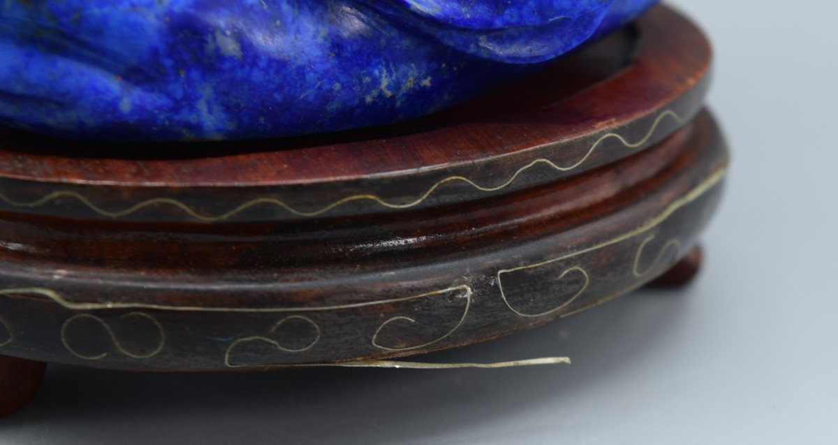 Laughing Buddha Statuette In Lapis Lazuli - Late Qing Dynasty / Early 20th Century-photo-7