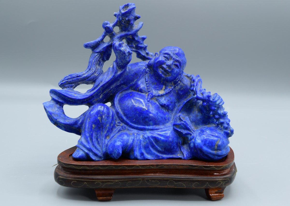 Laughing Buddha Statuette In Lapis Lazuli - Late Qing Dynasty / Early 20th Century